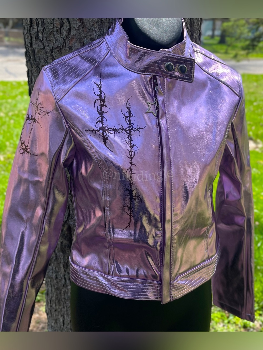 NEW Custom Generation KISS Dolls Kill Pink Metallic Drama Moto Biker Jacket XS - Picture 2 of 14